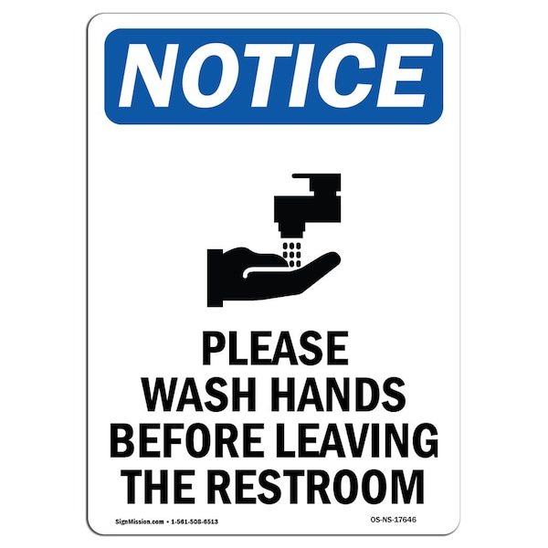 OSHA Sign, Please Wash Hands Before With Symbol, 24in X 18in Rigid Plastic, 18" W, 24" L, Portrait